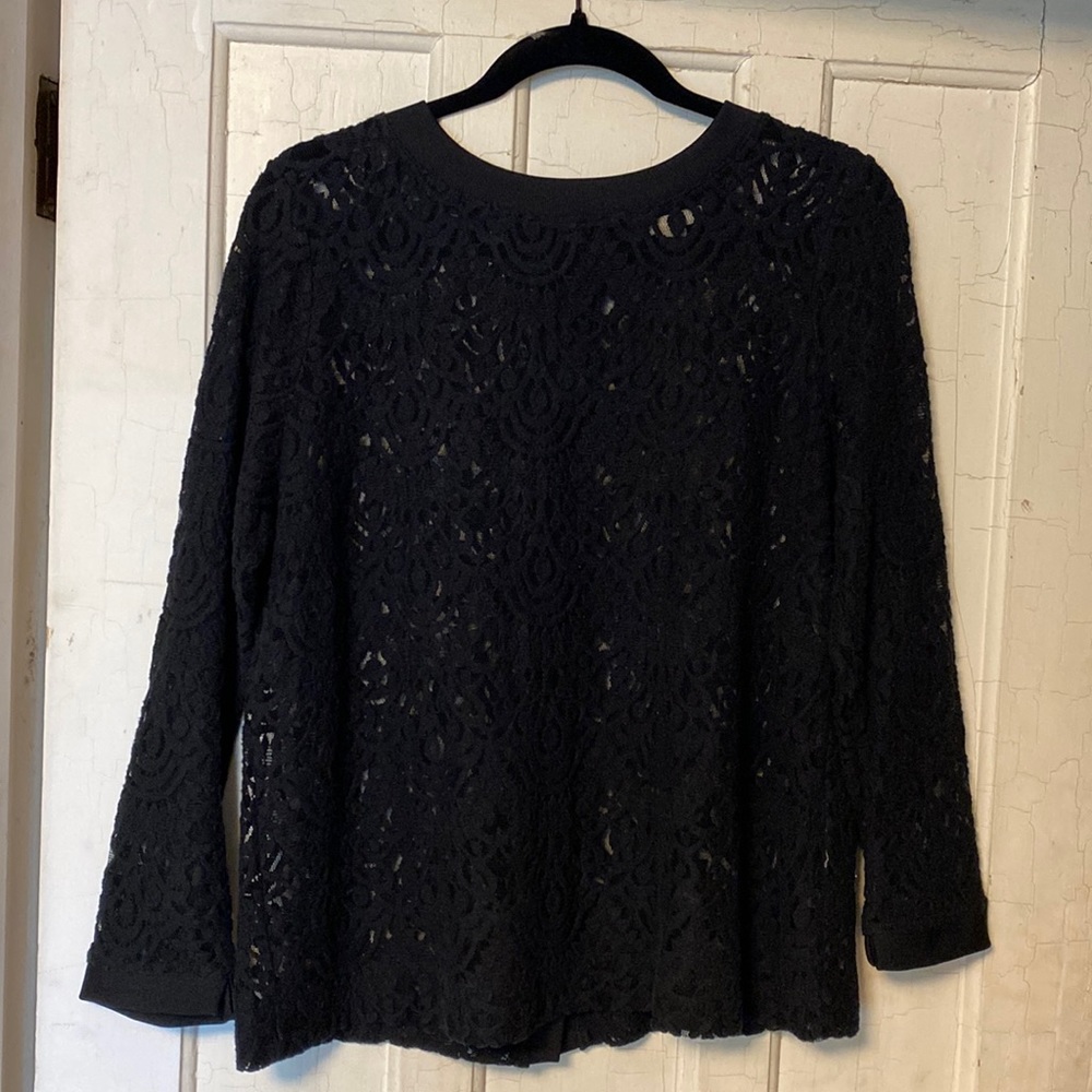 Banana Republic black lace button up the back top